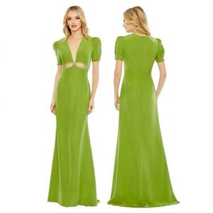 🌻NEW w.Tags MAC DUGGAL Apple Plunge Neck Puff Sleeve Cut Out Gown Size 10 $458